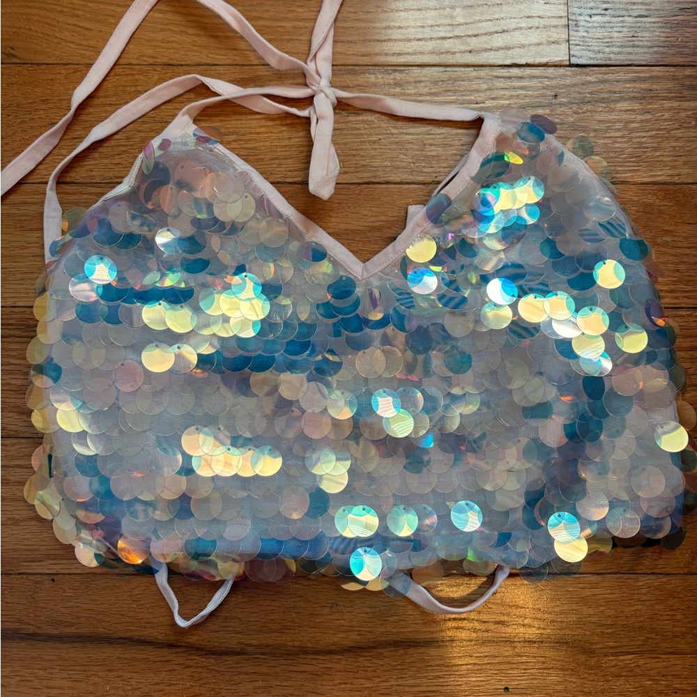 iHeartRaves Iridescent Sequin Bikini Top